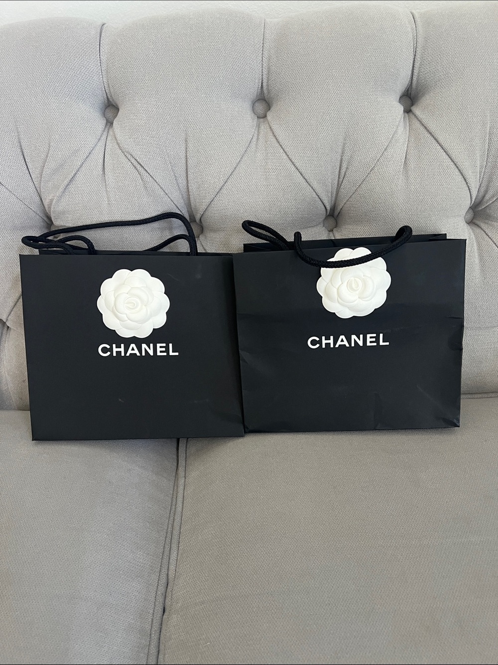 2 CHANEL Black Paper Gift Bags with White Camellia - Picture 13 of 15